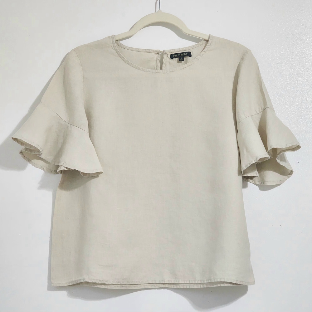Forcynthia 100% Linen Blouse Size S Cream Beige Minimalist Travel Casual Coastal